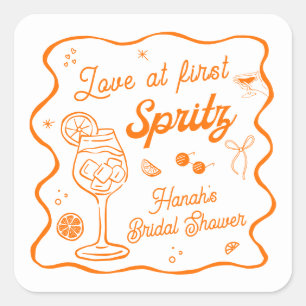 Liebe auf den ersten Spritzer Brautparty Quadratischer Aufkleber