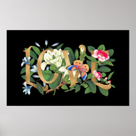 Liebe aus Gold Vintager botanischer Blütenschwarz Poster