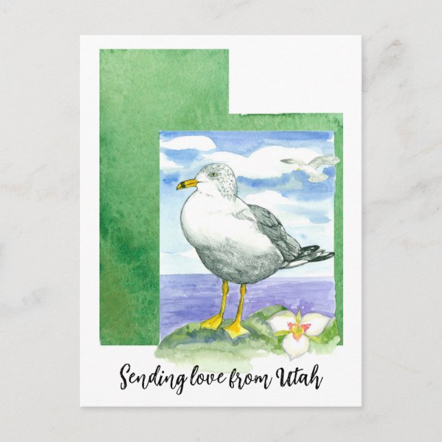 Liebe aus Utah Seagull Sego Lily Water senden Postkarte (Vorderseite)