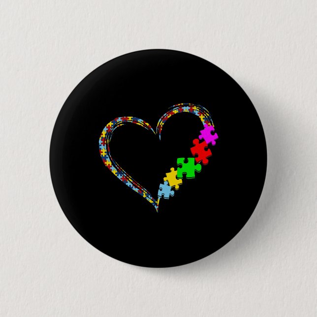 Liebe Autismus Bewusstsein Herz Puzzle Piece Valen Button (Vorderseite)