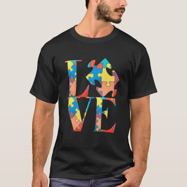 Liebe Autismus Bewusstsein Puzzle Piece Cool leben T-Shirt (Vorderseite)