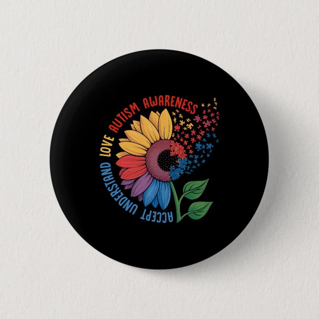 Liebe Autismus Bewusstsein Sonnenblumen Puzzle Stü Button (Vorderseite)