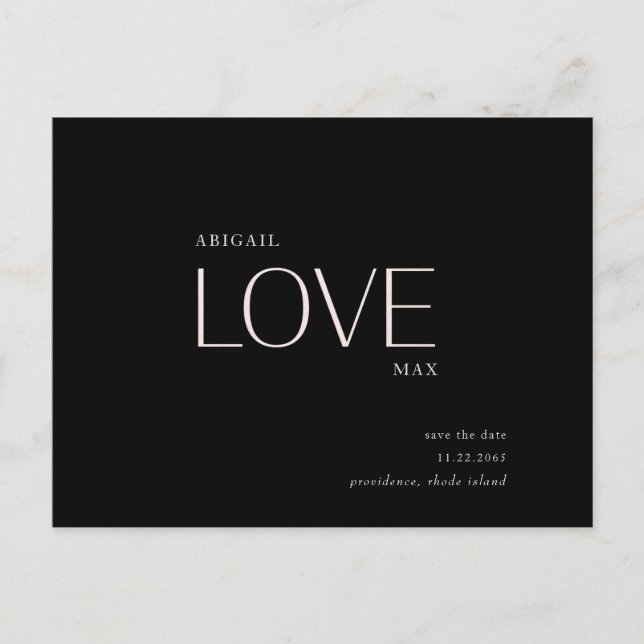 Liebe B/W Save the Date Postkarte (Vorderseite)