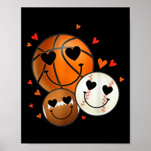 Liebe Baseball Basketball Fußball Retro Lächeln Ge Poster