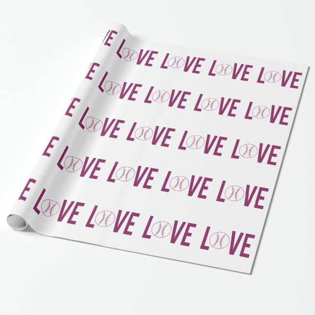 Liebe Baseball Glänzendes Geschenkpapier (Ungerollt)