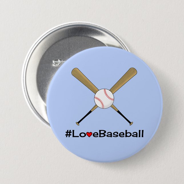 Liebe Baseball Hashtag blauer Sport Button (Vorne & Hinten)