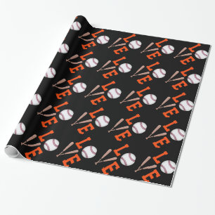 Liebe-Baseball (Orange u. Schwarzes) Geschenkpapier