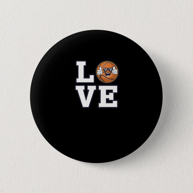 Liebe Basketball Design mit Coolem Emoji und Button (Vorderseite)