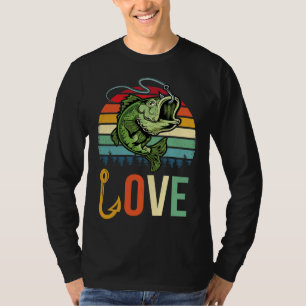 Liebe Bass Fischen Retro Sonnenuntergang Liebe Bas T-Shirt