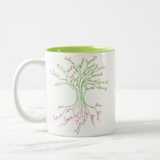 Liebe Baum des Lebens Kunst Niedliches Grün rosa H Zweifarbige Tasse