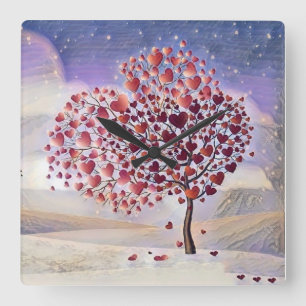 Liebe Baum mit Herz Wasserfarbe Quadratische Wanduhr