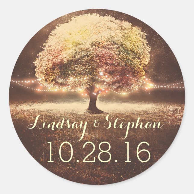 Liebe Baumschnur leuchtet Hochzeitsticker Runder Aufkleber (Vorderseite)