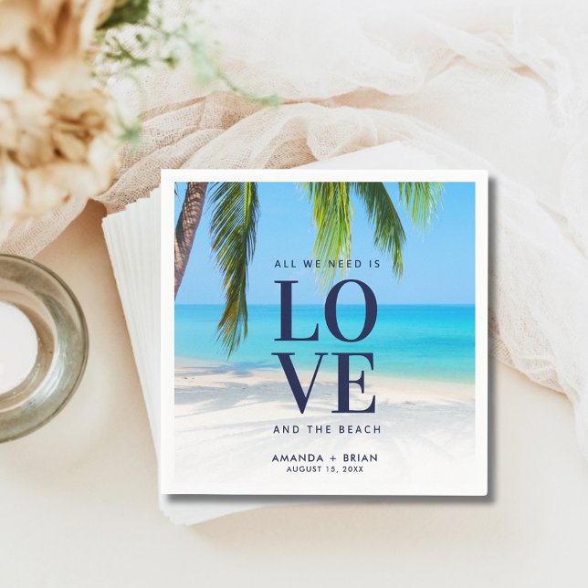 Liebe Beach Destination Palm Tree Wedding Serviette (Love Beach Destination Palm Tree Wedding Napkins)