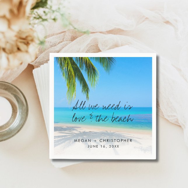 Liebe Beach Quote Palm Tree Hochzeit in Urlaubsort Serviette (Destination Beach Wedding Reception Napkins)