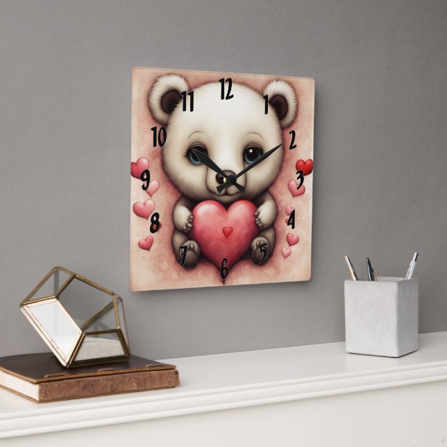 Liebe Bear 2 Quadratische Wanduhr (Büro)