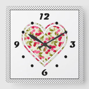 Liebe, Beeren, Kirsche Quadratische Wanduhr