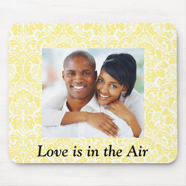 Liebe befindet sich im Air Gelb Damask Foto Mousep Mousepad (Vorne)