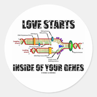 Liebe beginnt innerhalb Ihrer Gene (DNA-Replikatio Runder Aufkleber