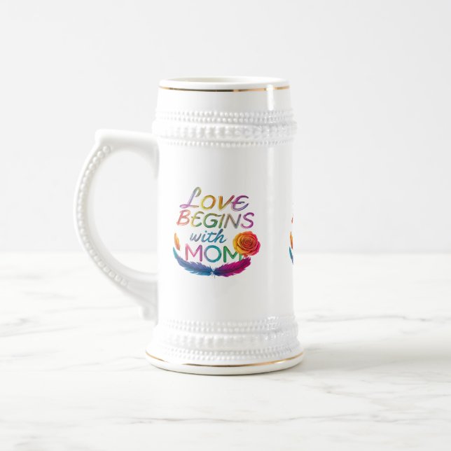 Liebe beginnt mit Mama" - 22 oz Stein Design Bierglas (Links)