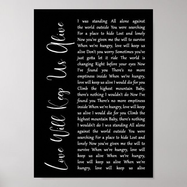 Liebe Behalte uns Alive Black Script Song Lyric Poster (Vorne)