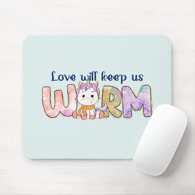 Liebe Behalte uns warm | Einhorn Winter Mousepad (Mit Mouse)