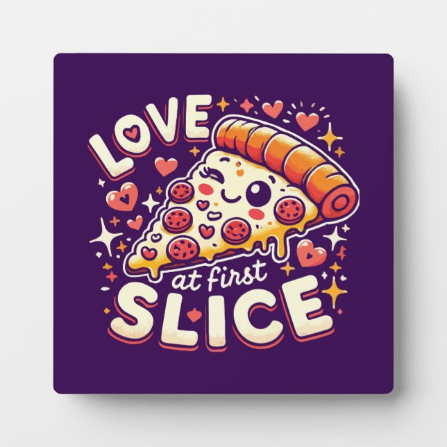 Liebe bei First Slice, Niedliche Pizza Lover Spaß Fotoplatte (Vorderseite)