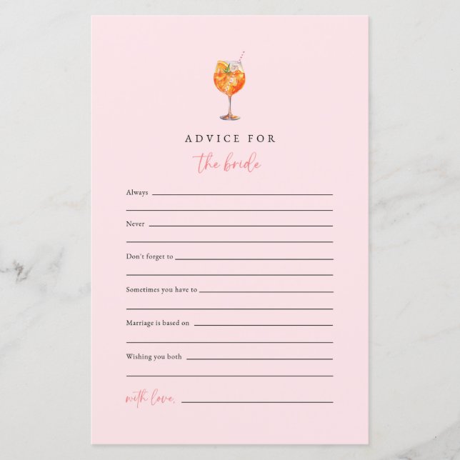 Liebe bei First Spritz Advice for the Bride Card (Vorderseite)