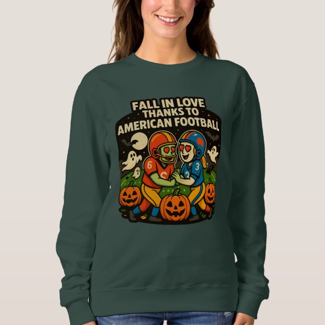 Liebe beim ersten Tackle: Ein Halloween-Fußballrom Sweatshirt (Vorderseite)