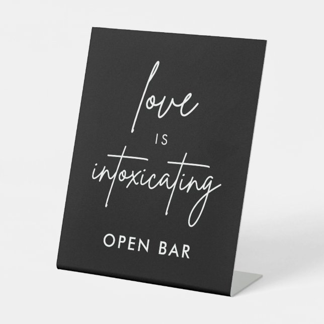 Liebe berauscht Black Wedding Open Bar Sign Sockelschild (Vorderseite)