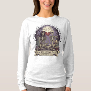 "Liebe Bites & Eternal Frights" Skelett Langschläf T-Shirt