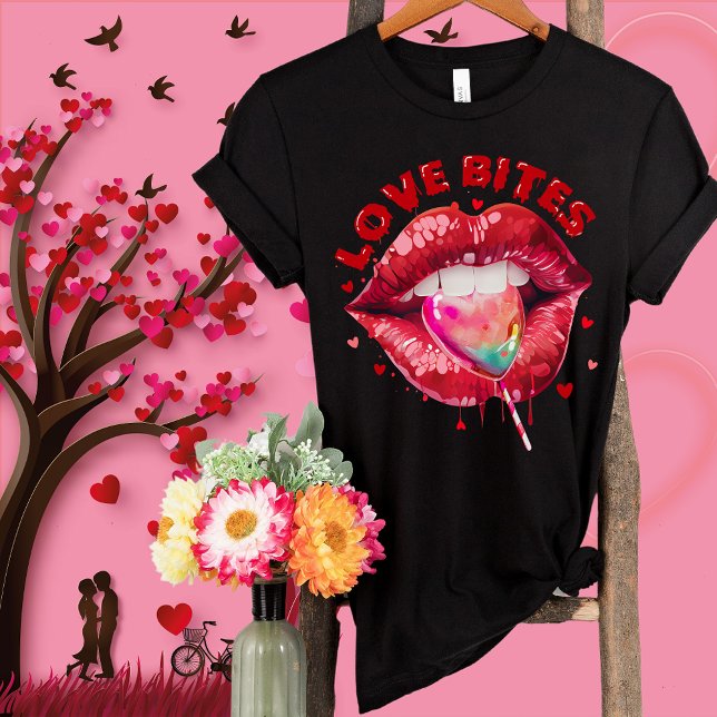 Liebe Bites Niedlich Lips Lollipop-Funny Valentine T-Shirt (Von Creator hochgeladen)