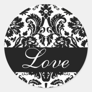 Liebe Black & White Damask Hochzeitsticker Runder Aufkleber