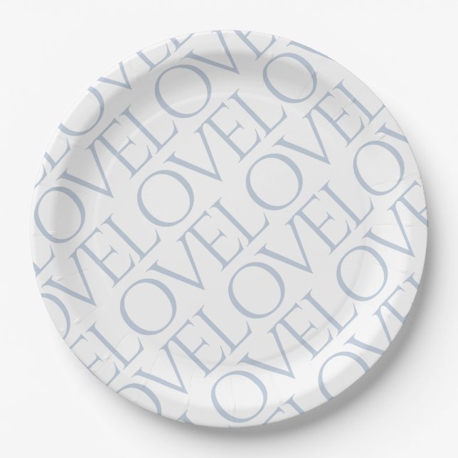 Liebe Blau graue Typografie Musterpapiere Teller (Vorderseite)