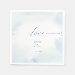 Liebe Blaue Herz- und Aquarell-Hochzeitsserviett Serviette