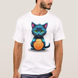 Liebe blaue Katze mit Wollknäuel T-Shirt