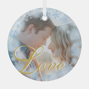 Liebe Blaue Schneeflocken Rahmen Personalisiertes  Ornament Aus Glas