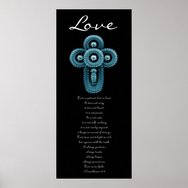 Liebe - Blaues Rose-Kreuz Poster (Vorne)
