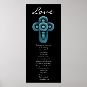 Liebe - blaues Rosen-Kreuz Poster