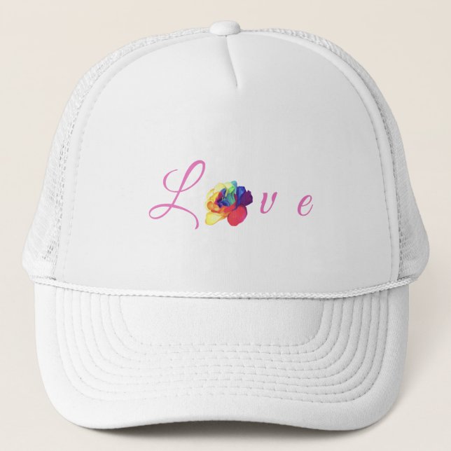 Liebe Blooms Rainbow-Rose Truckerkappe (Vorderseite)