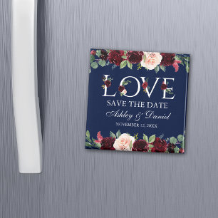 Liebe Blue Burgundy Wasserfarbe Save the Date Magnet