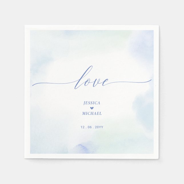 Liebe | Blue Heart & Watercolor Wedding Napkin Serviette (Vorderseite)