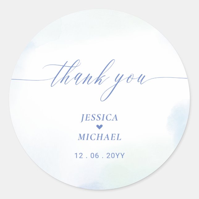 Liebe | Blue Heart & Watercolor Wedding Vielen Dan Runder Aufkleber (Vorderseite)