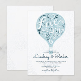 Liebe Blue Hot Air Ballon Hochzeit mit Handschrift Einladung