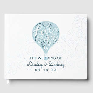 Liebe Blue Hot Air Ballon Hochzeit mit Handschrift Gästebuch