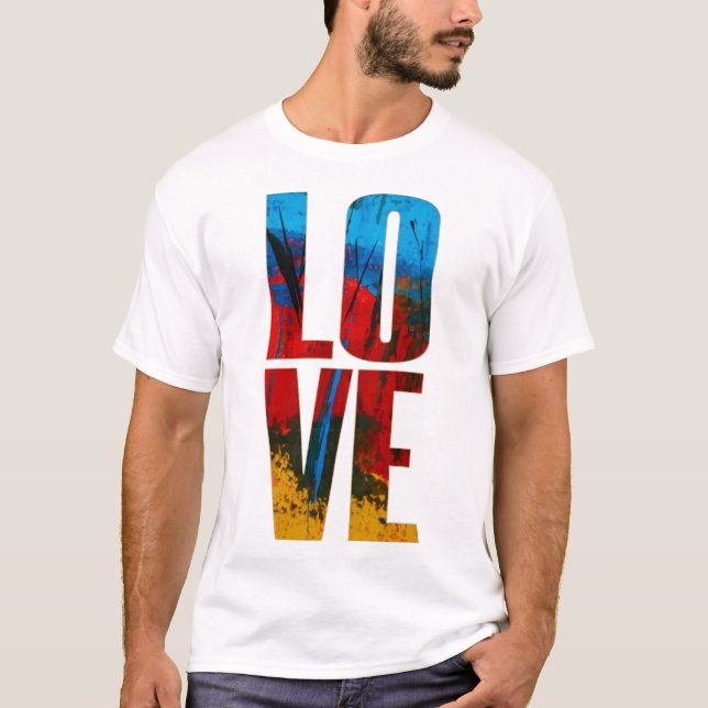 Liebe Blue Red Yellow Black Trendy Abstrakte Kunst T-Shirt (Vorderseite)