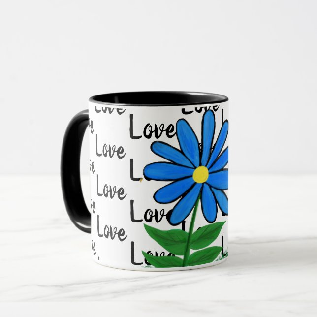 Liebe Blue Yellow Daisy Tasse (Vorderseite Links)