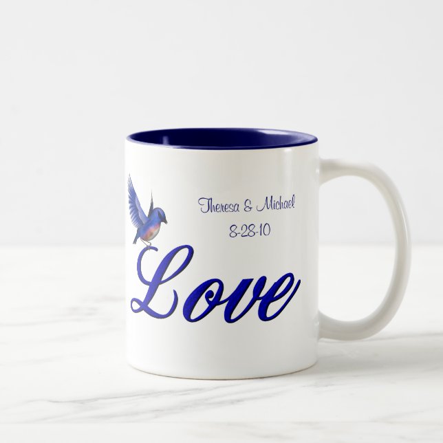 Liebe Bluebird Personalisiert Wedding  Zweifarbige Tasse (Rechts)