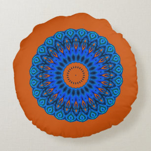 Liebe Blues Dark Peach Mandala Rundkissen Rundes Kissen