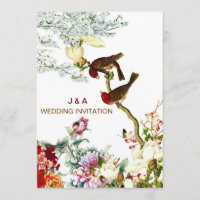 Liebe Blühend Vögel & Blume Hochzeitseinladungen ©