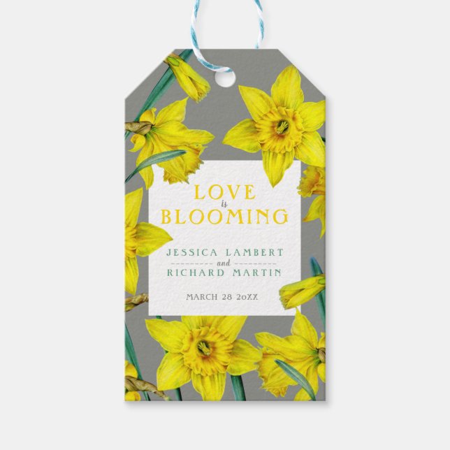 Liebe blüht Aquarellgelb Frühjahrshochzeit Geschenkanhänger (Vorderseite)